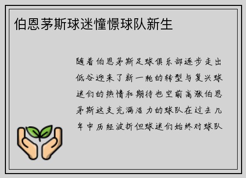 伯恩茅斯球迷憧憬球队新生